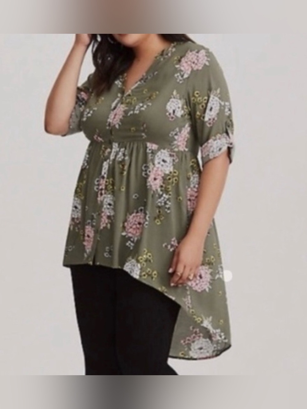 Torrid Green Floral Hi-Low Tunic Top